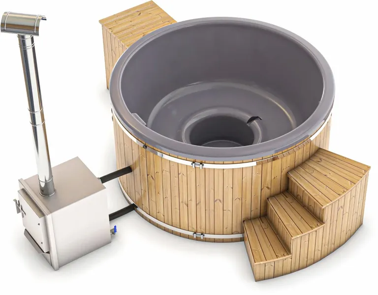 Houtgestookte Hottub Met Filteraansluiting - 4-6 Personen - Grijs 3 Houtgestookte Hottub Met Filteraansluiting - 4-6 Personen - Grijs